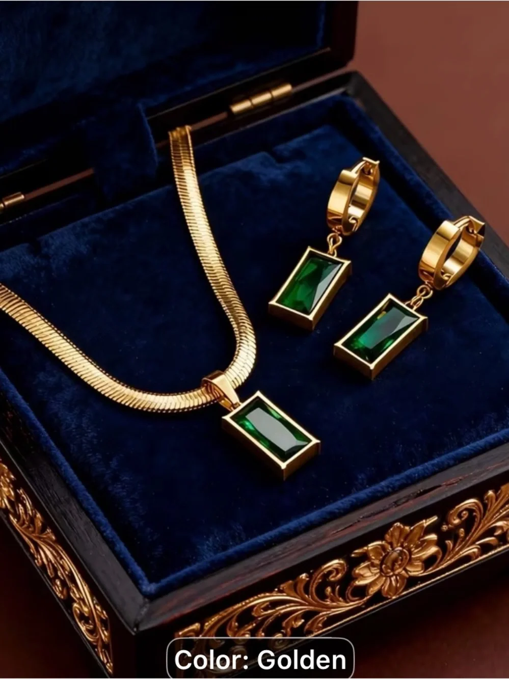 3pcs snake bone square Pendant Necklace Earrings Set-Anti-Allergy Material